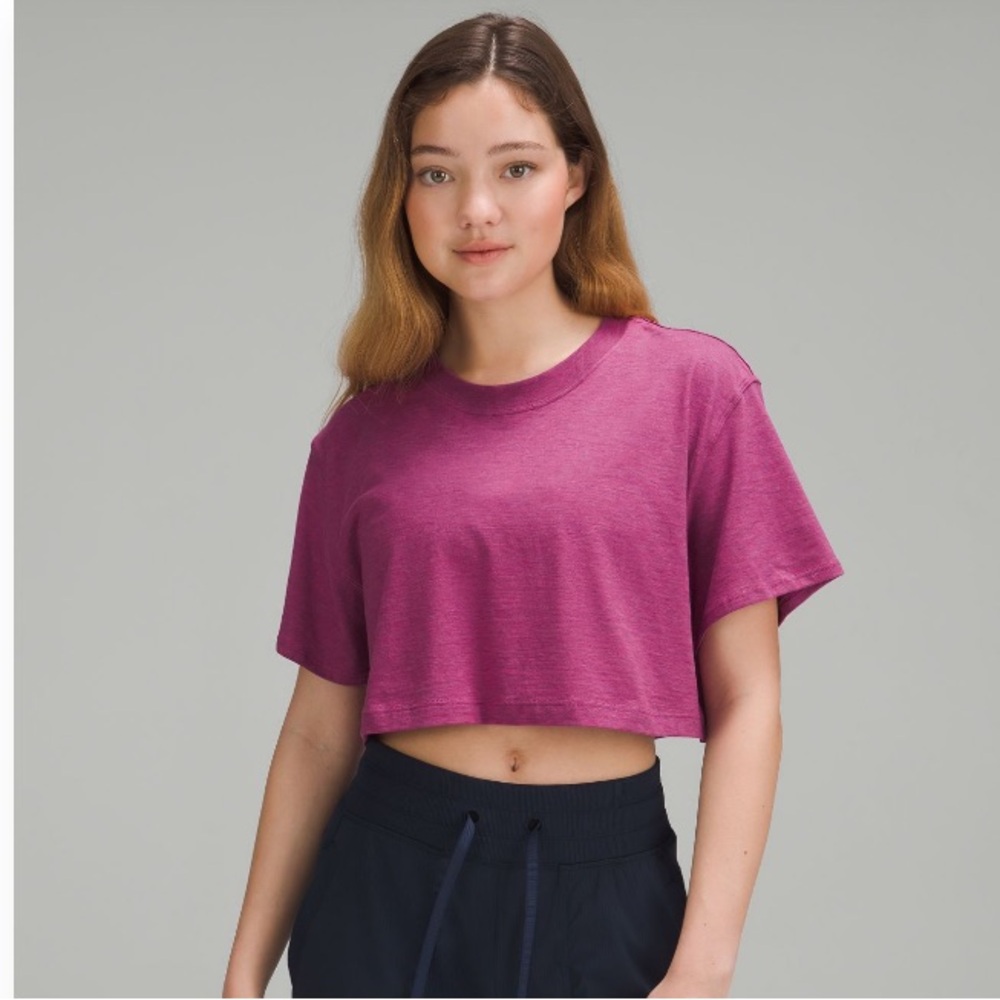 Lululemon Athletica All Yours Tee Heather Magenta Purple Crop